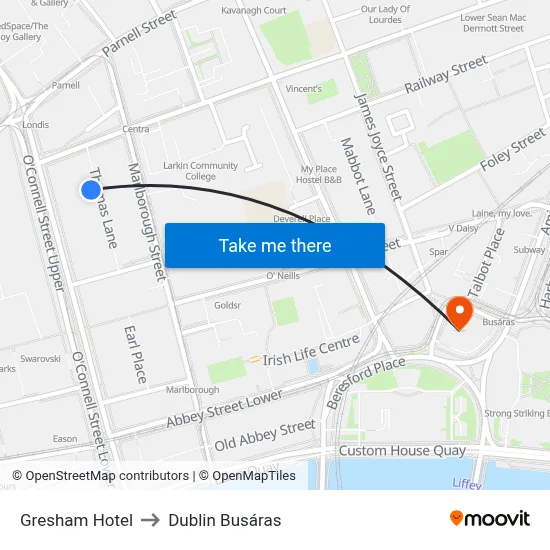 Gresham Hotel to Dublin Busáras map