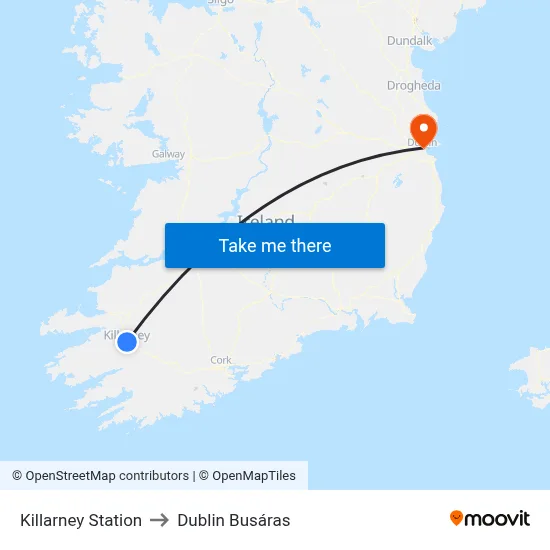 Killarney Station to Dublin Busáras map