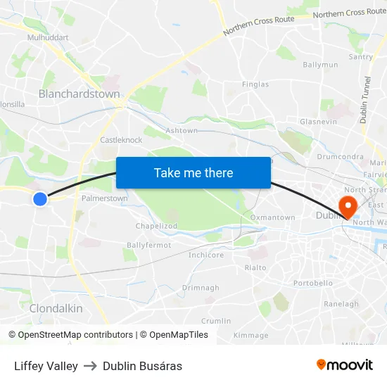 Liffey Valley to Dublin Busáras map