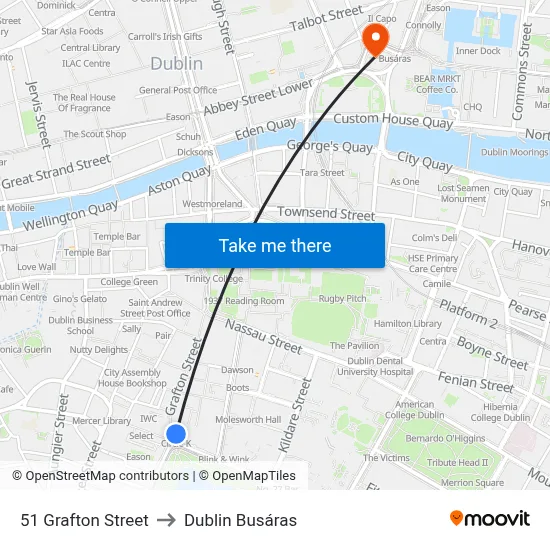 51 Grafton Street to Dublin Busáras map