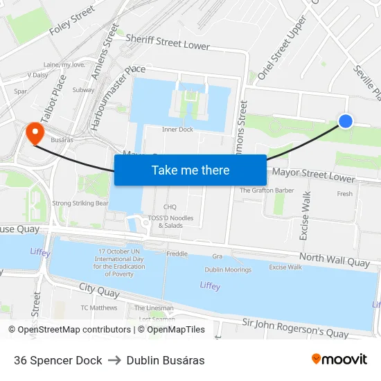 36 Spencer Dock to Dublin Busáras map