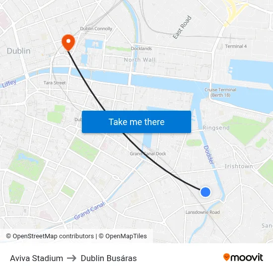 Aviva Stadium to Dublin Busáras map