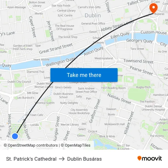 St. Patrick's Cathedral to Dublin Busáras map