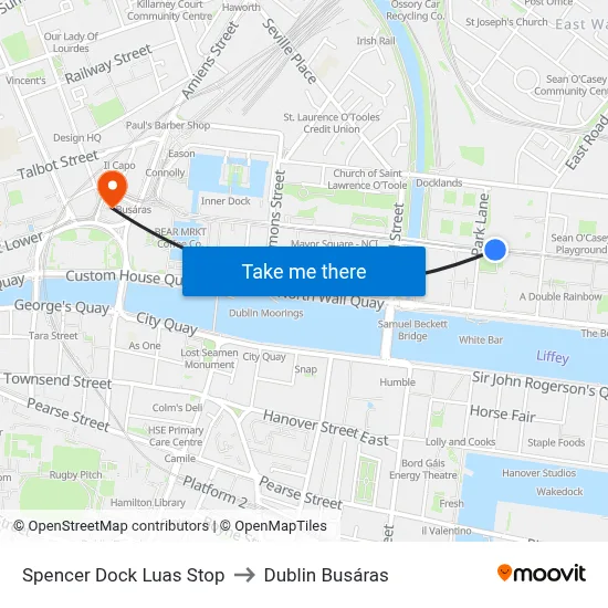 Spencer Dock Luas Stop to Dublin Busáras map