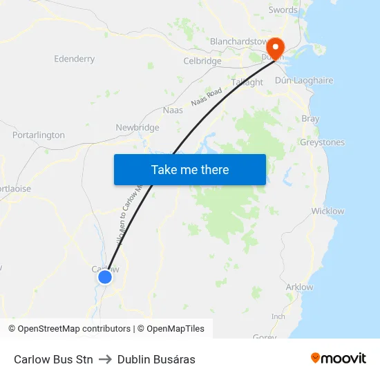 Carlow Bus Stn to Dublin Busáras map