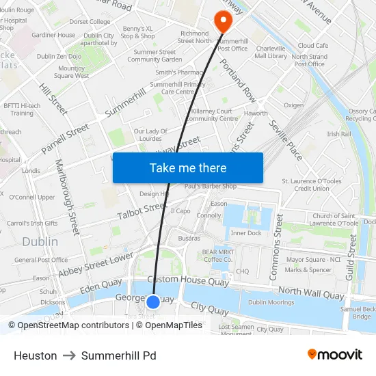 Heuston to Summerhill Pd map