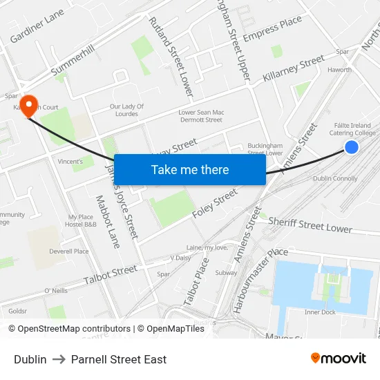 Dublin to Parnell Street East map