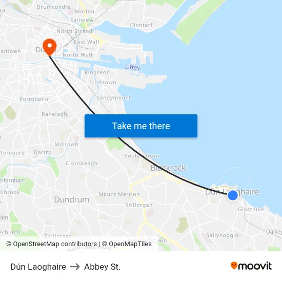 Dún Laoghaire to Abbey St. map