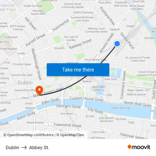Dublin to Abbey St. map