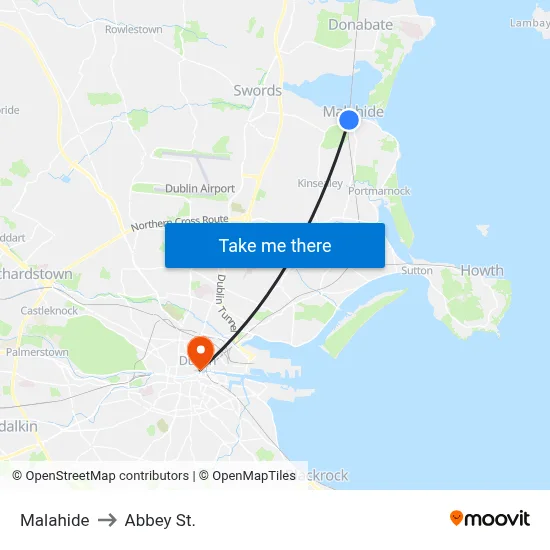 Malahide to Abbey St. map