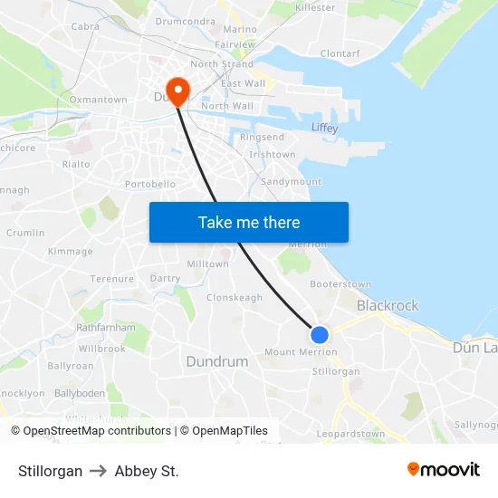 Stillorgan to Abbey St. map