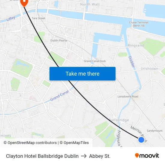 Clayton Hotel Ballsbridge Dublin to Abbey St. map