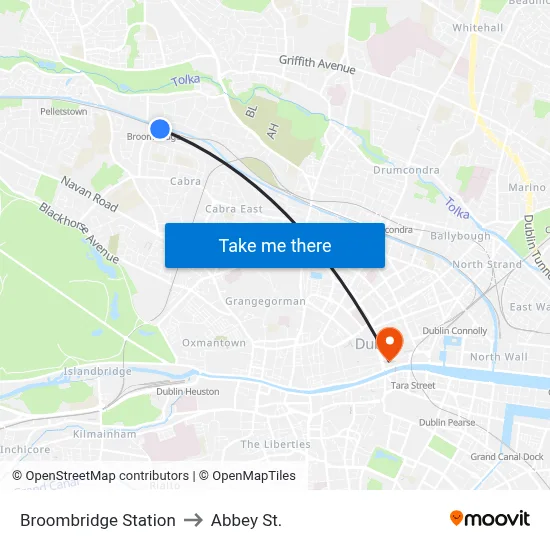Broombridge Station to Abbey St. map