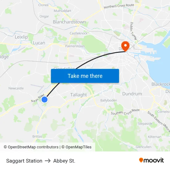 Saggart Station to Abbey St. map