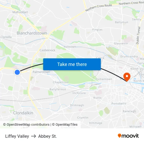 Liffey Valley to Abbey St. map