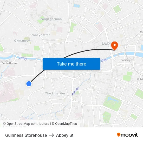 Guinness Storehouse to Abbey St. map