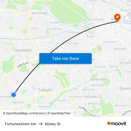 Fortunestown Inn to Abbey St. map