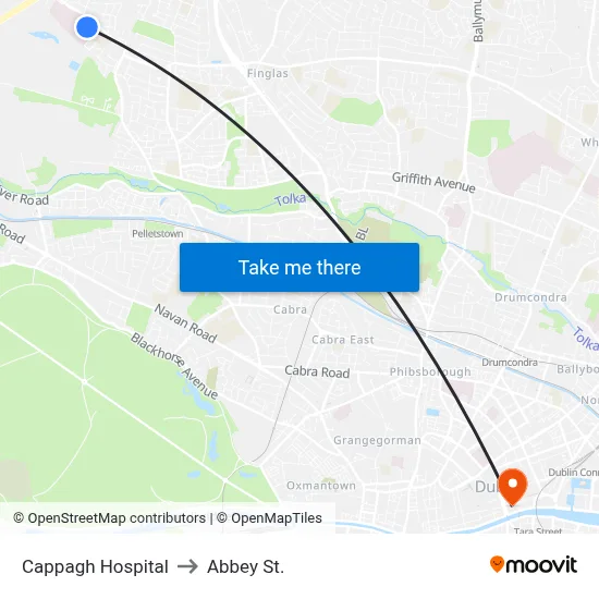Cappagh Hospital to Abbey St. map