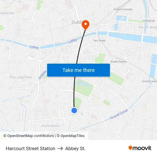 Harcourt Street Station to Abbey St. map