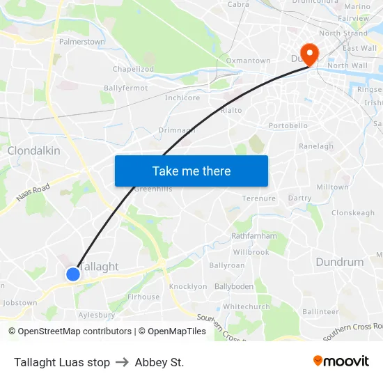 Tallaght Luas stop to Abbey St. map