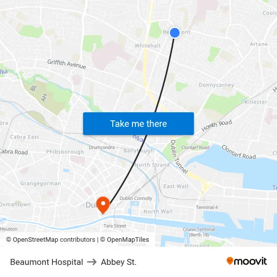 Beaumont Hospital to Abbey St. map
