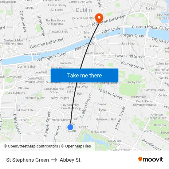 St Stephens Green to Abbey St. map