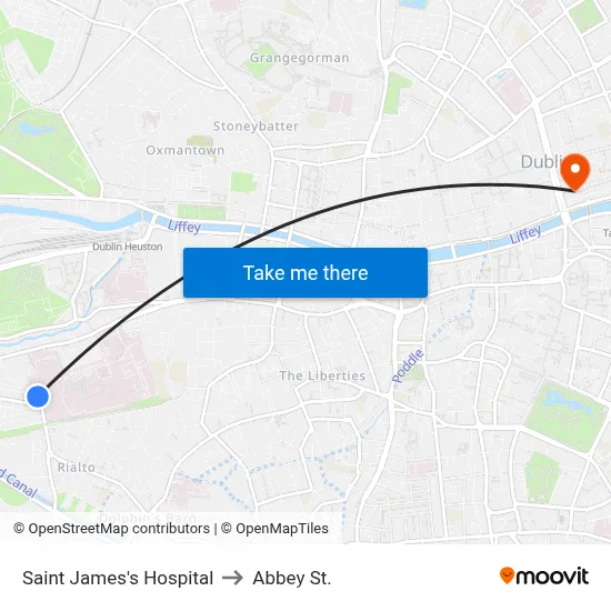 Saint James's Hospital to Abbey St. map