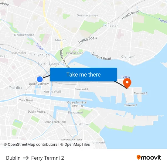 Dublin to Ferry Termnl 2 map
