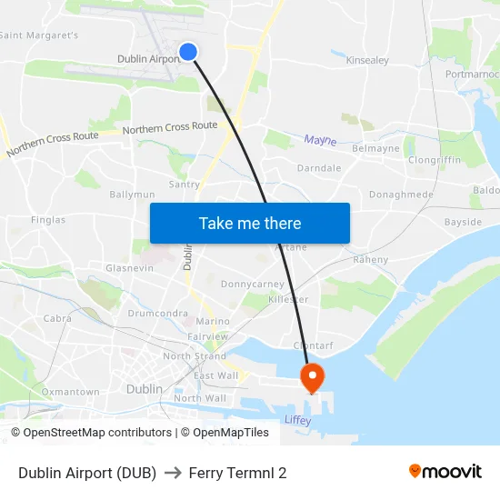 Dublin Airport (DUB) to Ferry Termnl 2 map