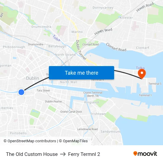 The Old Custom House to Ferry Termnl 2 map