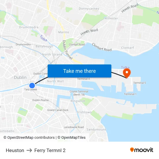 Heuston to Ferry Termnl 2 map