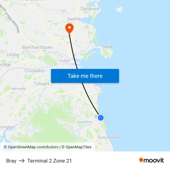 Bray to Terminal 2 Zone 21 map