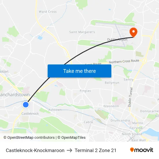 Castleknock-Knockmaroon to Terminal 2 Zone 21 map
