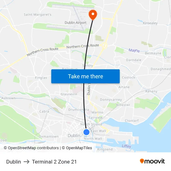 Dublin to Terminal 2 Zone 21 map