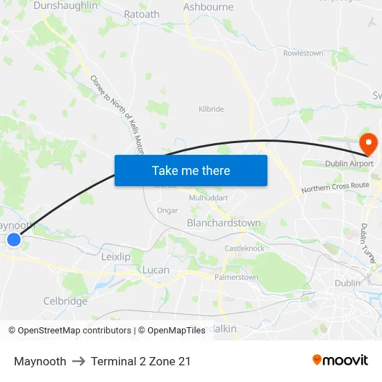 Maynooth to Terminal 2 Zone 21 map