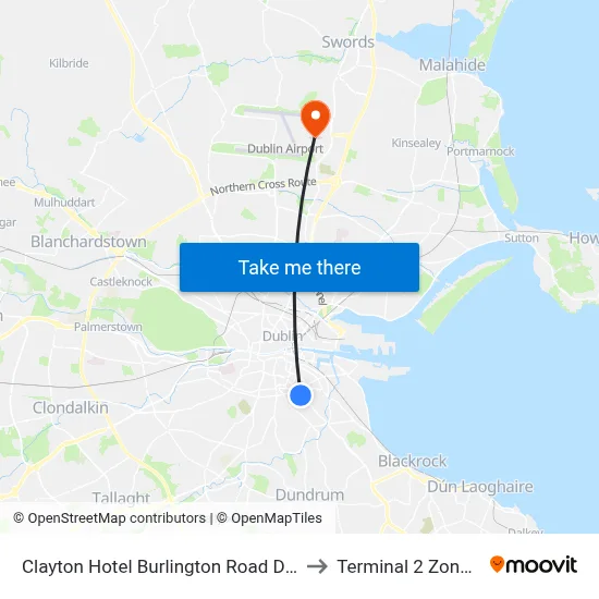 Clayton Hotel Burlington Road Dublin to Terminal 2 Zone 21 map