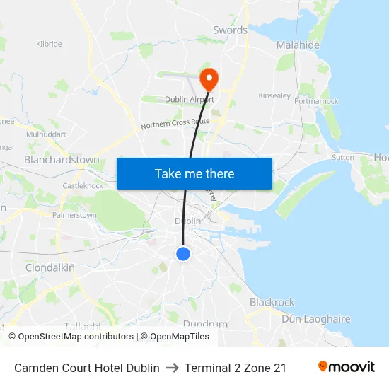 Camden Court Hotel Dublin to Terminal 2 Zone 21 map