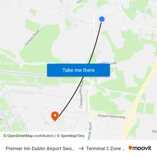 Premier Inn Dublin Airport Swords to Terminal 2 Zone 21 map