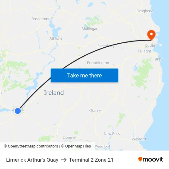 Limerick Arthur's Quay to Terminal 2 Zone 21 map
