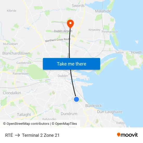 RTÉ to Terminal 2 Zone 21 map