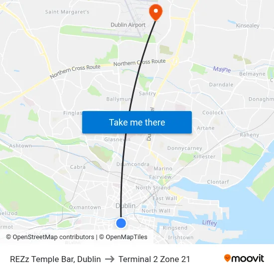 REZz Temple Bar, Dublin to Terminal 2 Zone 21 map