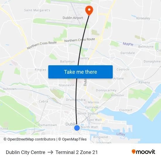 Dublin City Centre to Terminal 2 Zone 21 map