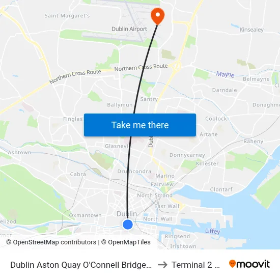 Dublin Aston Quay O'Connell Bridge and Temple Bar to Terminal 2 Zone 21 map