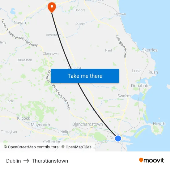 Dublin to Thurstianstown map