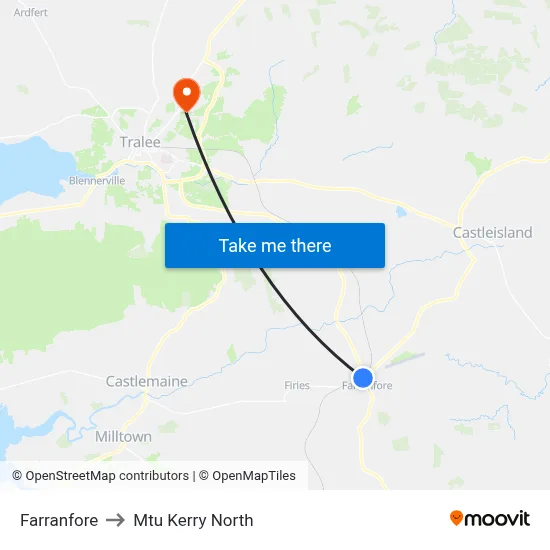 Farranfore to Mtu Kerry North map
