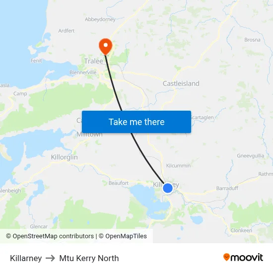 Killarney to Mtu Kerry North map