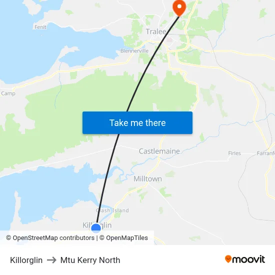 Killorglin to Mtu Kerry North map