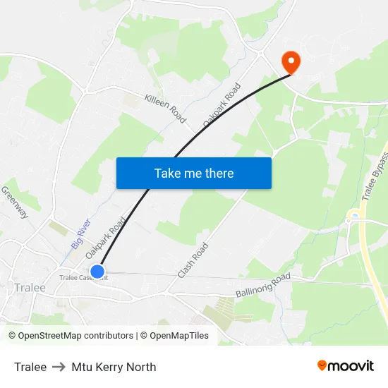 Tralee to Mtu Kerry North map