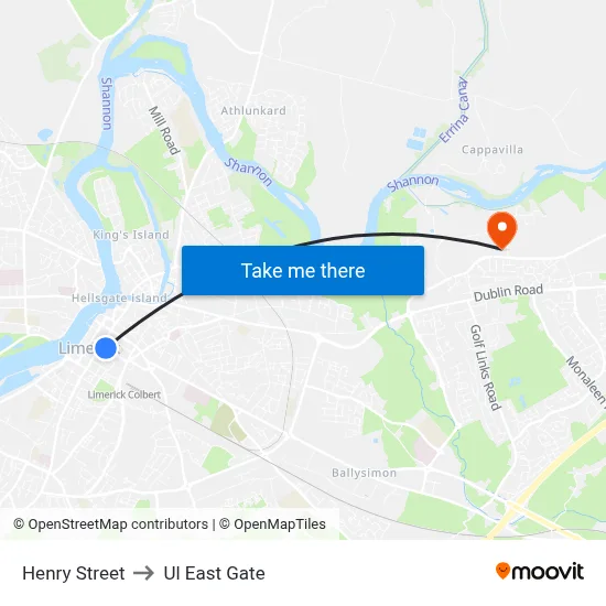 Henry Street to Ul East Gate map