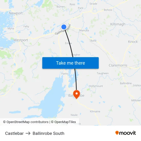 Castlebar to Ballinrobe South map